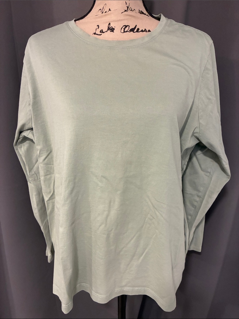 Lands' End Women's Long-Sleeve Crewneck Top in Light Sage